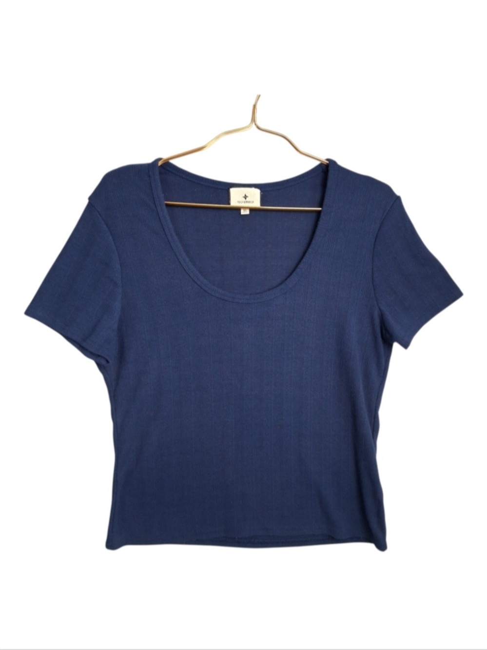 Tuckernuck Womens Ribbed Scoop Neck Tee XL Navy Blue Poly Cotton Spandex T-Shirt